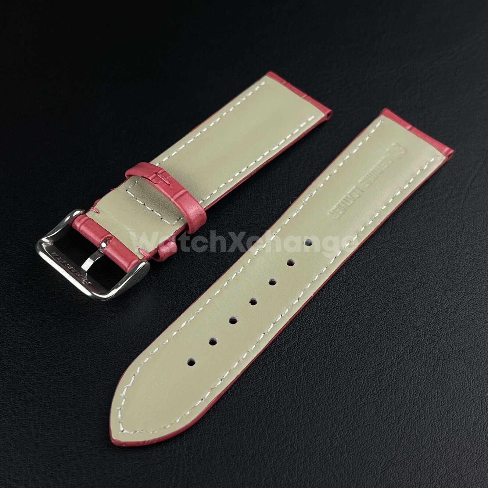 Pink Genuine Leather Universal Watch Strap Band Alligator Grain 20mm 22mm 24mm