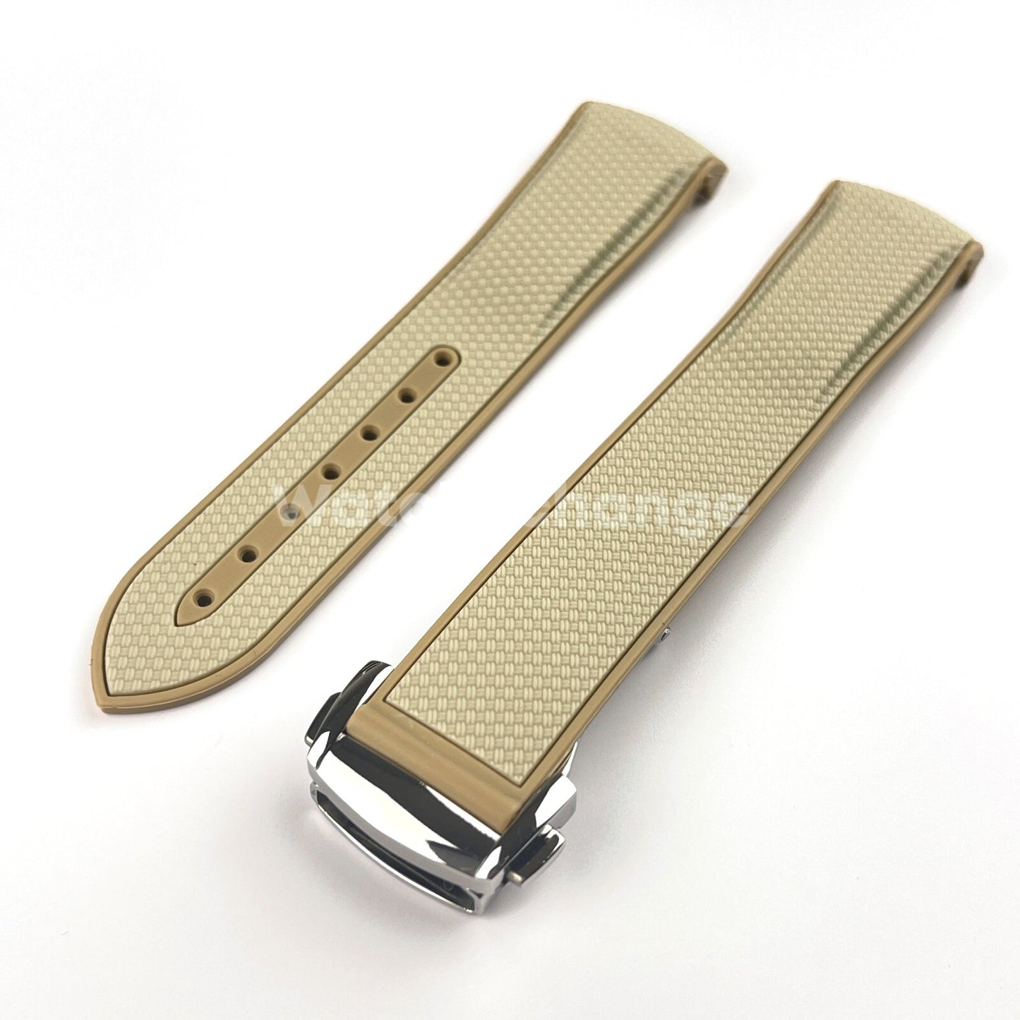 Khaki Beige Curved End Silicone Rubber Watch Strap For Omega Seamaster 20mm