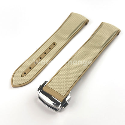 Khaki Beige Curved End Silicone Rubber Watch Strap For Omega Seamaster 20mm