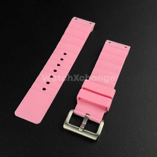 Defect* Pink Silicone Rubber Watch Strap For Cartier Santos 100 Curved Ends 23mm