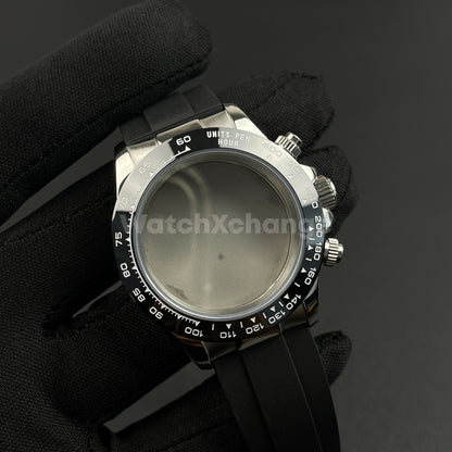 40mm Silver Stainless Steel Sapphire Glass Watch Case for VK63 Quartz Movement