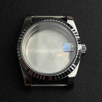 36mm Silver Watch Case Fluted Modified Sapphire Diving for NH35/NH36 Movement