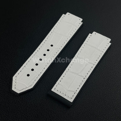 White Leather Watch Strap Band 26*19mm Fit HUBLOT BIG BANG