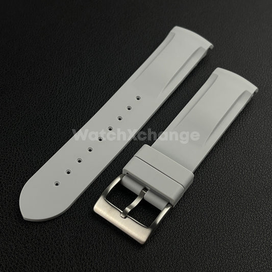 Grey 20mm Silicone Rubber Curved End Watch Strap Band For Omega Rolex