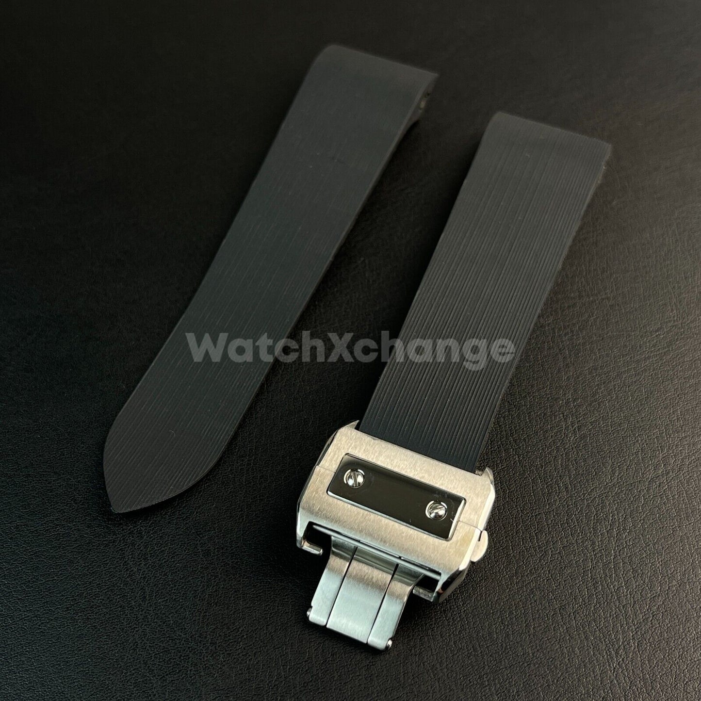 25mm Black Rubber Silicone Strap Band fit CARTIER Santos Watches Clasp Buckle