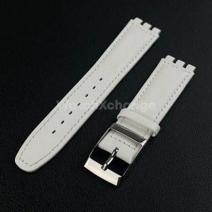 White Genuine Leather Watch Band Strap 17mm for SWATCH YCS YAS YGS