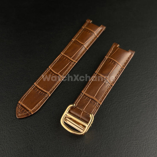 Brown Genuine Leather Strap Band fit Cartier Pasha Watch Clasp Buckle 18 - 21mm