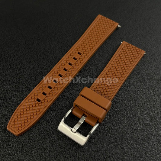 Brown Premium Waffle FKM Rubber Watch Strap Band 20mm 22mm Quick Release