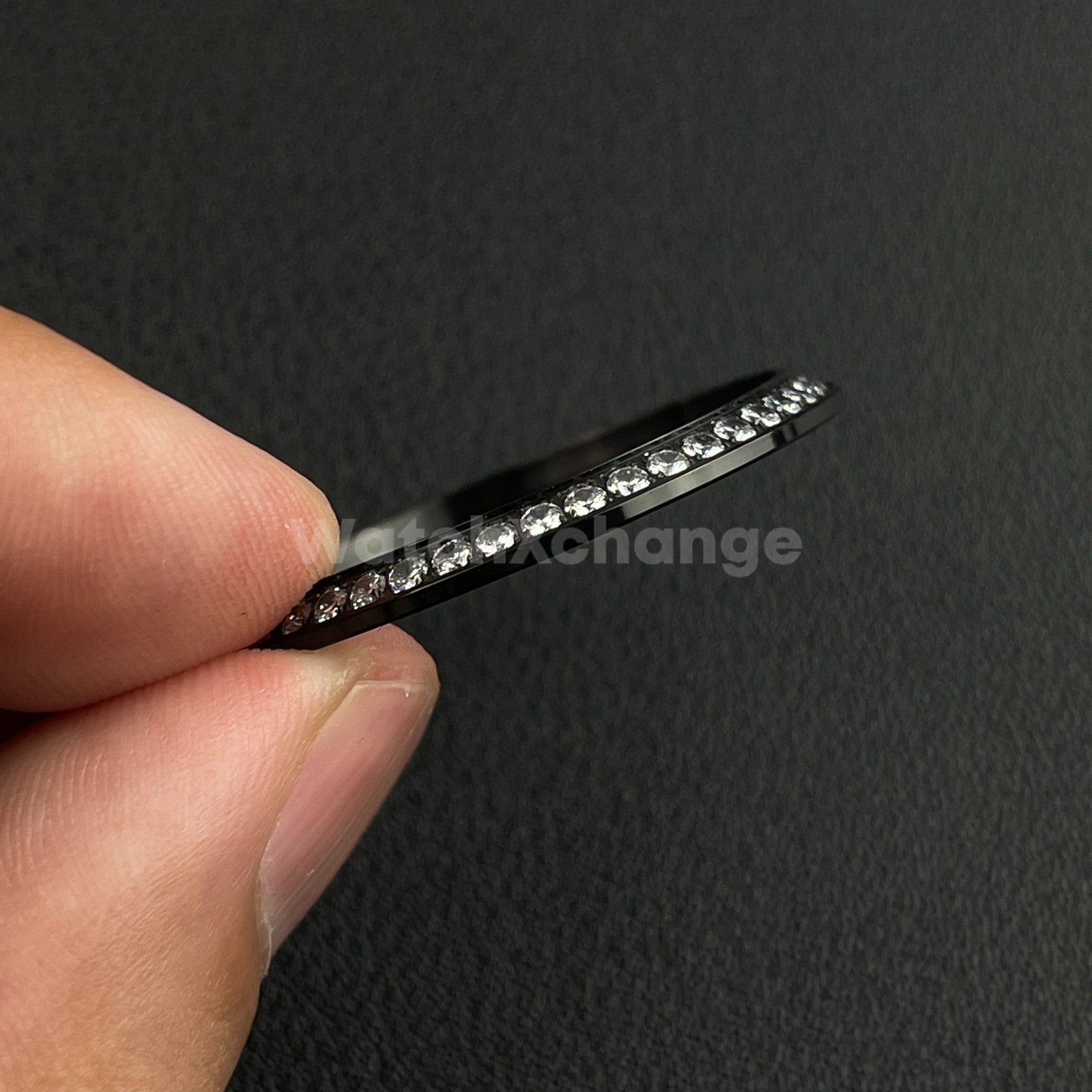 Black Curved Gemstone Stainless Steel Watch Bezel Insert Ring 36mm 39mm