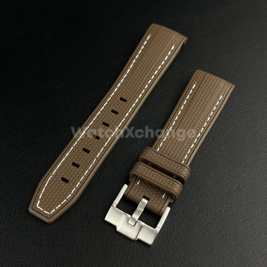 Brown 20mm Silicone Rubber Curved End Watch Strap Band For Omega Rolex