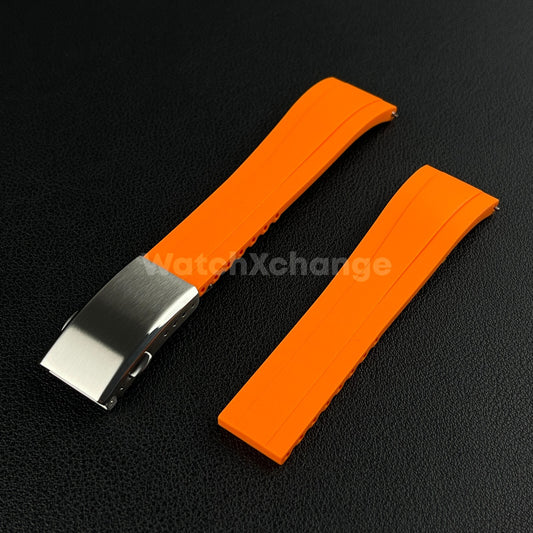 Orange Rubber Watch Strap Deployment Clasp Cut To Size Quick Release 20mm 22mm