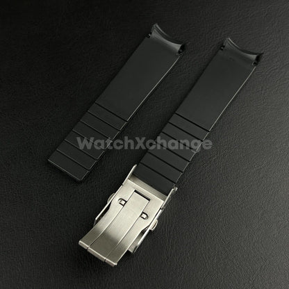 Black Rubber Watch Strap For Longines Hydroconquest Deployment Clasp 21mm