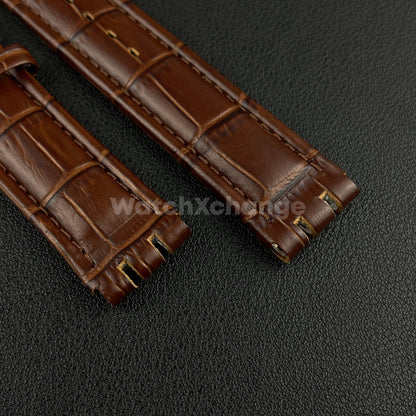Brown Alligator Grain Genuine Leather Watch Band Strap 17 19mm for SWATCH