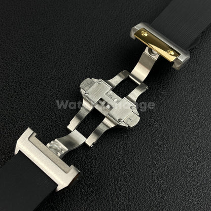 25mm Black Rubber Silicone Strap Band fit Cartier Santos Watches Clasp Buckle