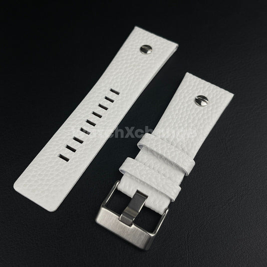 White Genuine Leather Strap Diesel DZ Series Steel Studded Riveted 22mm - 34mm