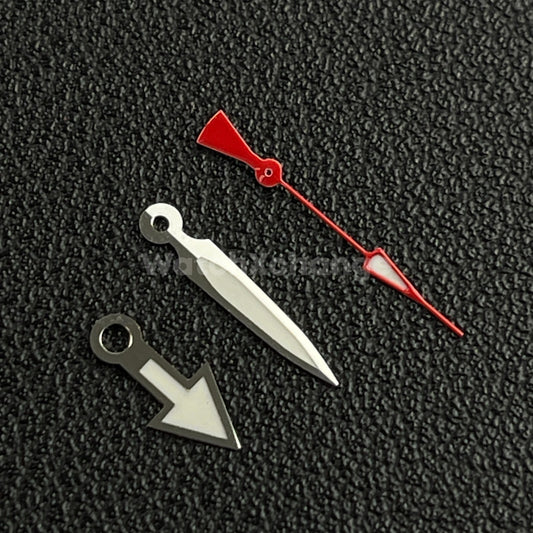 Silver & Red Watch Hands For SEIKO NH35 NH36 Movements Pilot Arrow Triangle