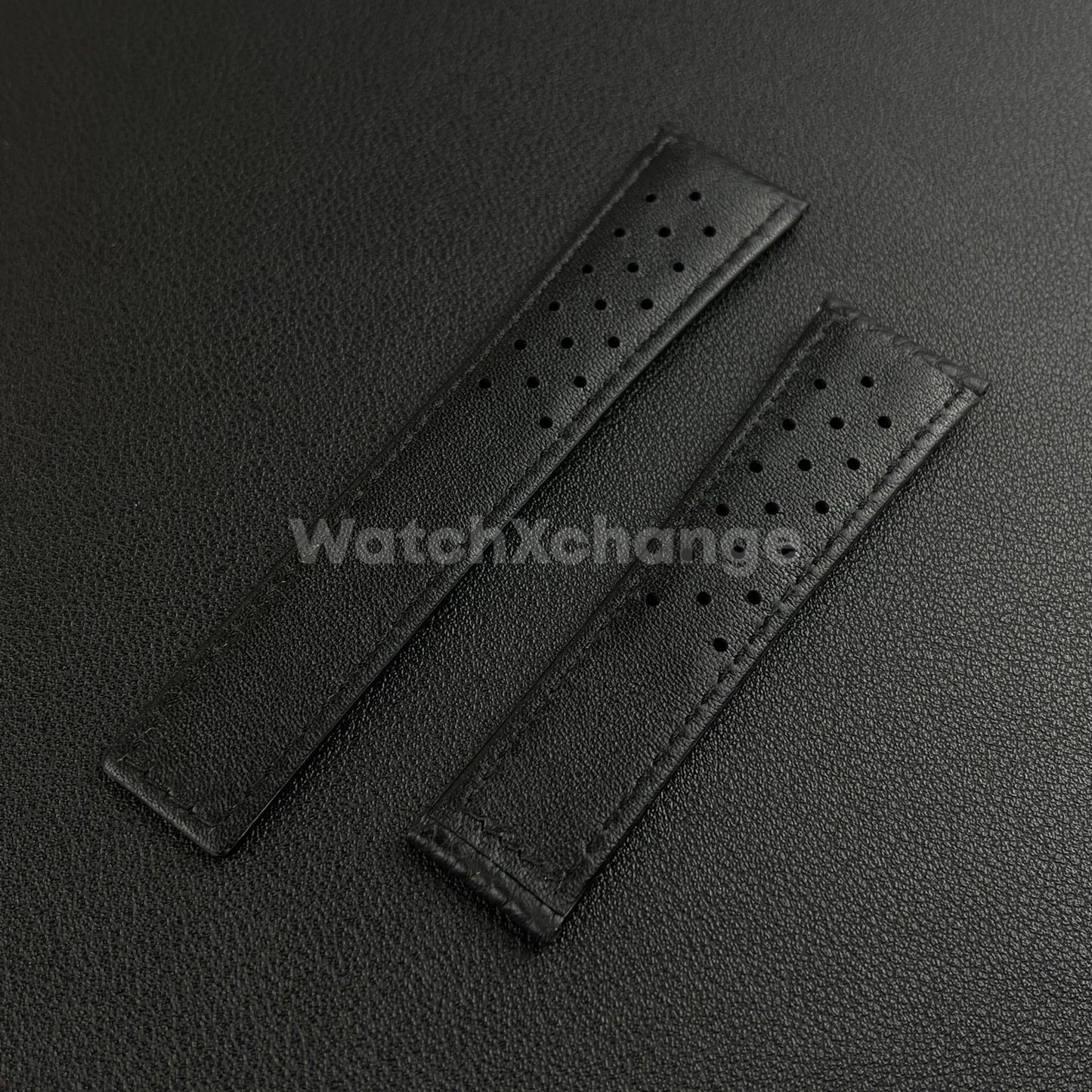 Black 22mm Perforated Leather Racing Strap for TAG Heuer Monaco Wrist Band
