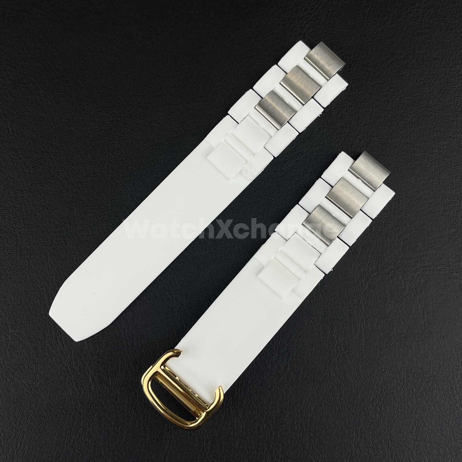 20*10mm White Gold Rubber Wrist Watch Band Strap For Cartier 21 Chronoscaph