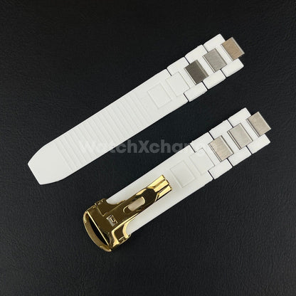 20*10mm White Gold Rubber Wrist Watch Band Strap For Cartier 21 Chronoscaph