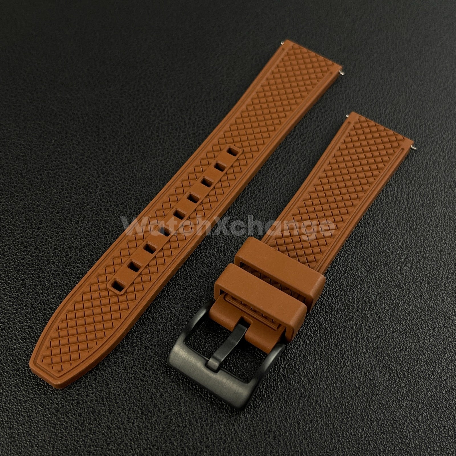 Brown Premium Waffle FKM Rubber Watch Strap Band 20mm 22mm Quick Release