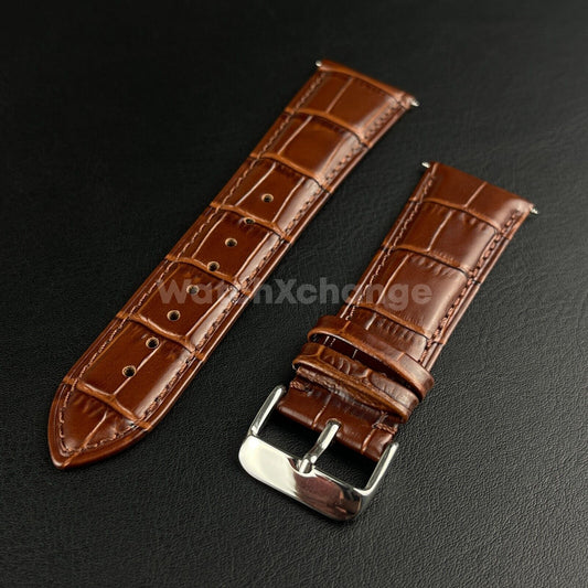 Brown Genuine Leather Universal Watch Strap Band Alligator Grain 20mm 22mm 24mm