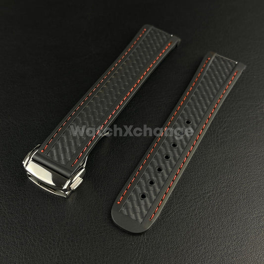 Black & Red Silicone Rubber Watch Strap For Omega Seamaster Aqua Terra 19/20mm