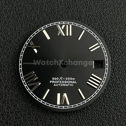 28.5mm Black Roman Numeral Watch Dial for SEIKO NH35 4R35 Movements