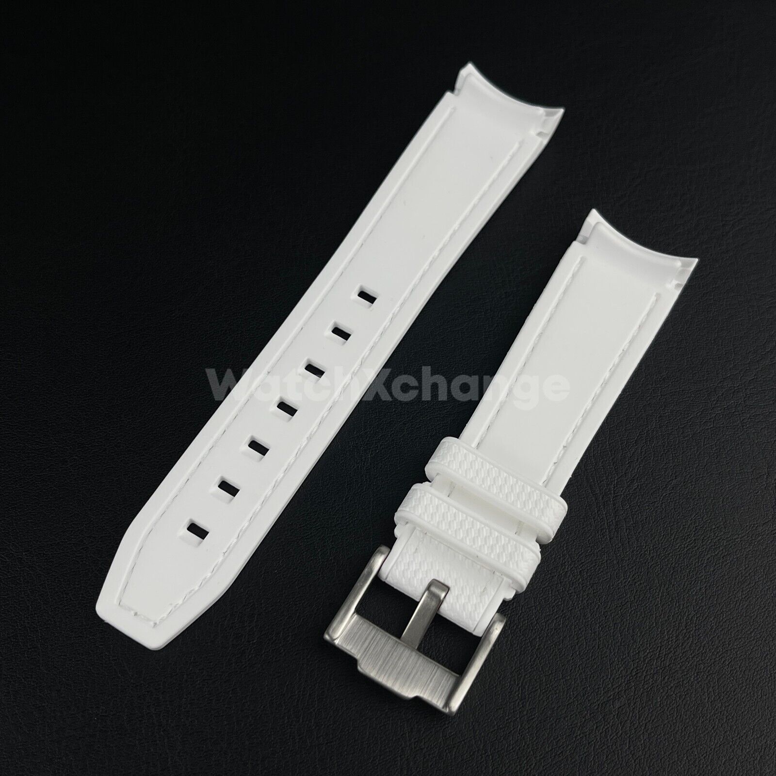 White 20mm Silicone Rubber Curved End Watch Strap Band For Omega Rolex