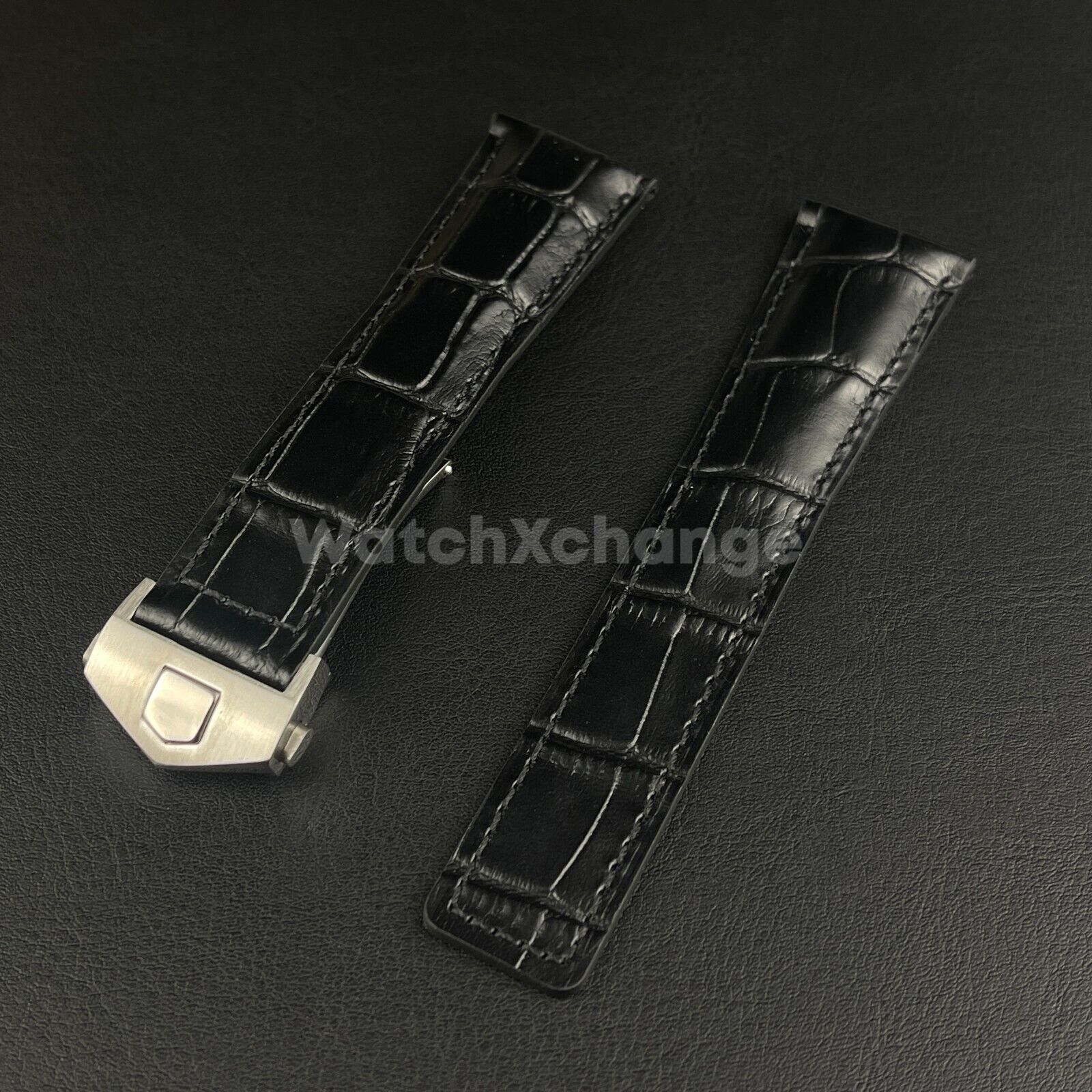 Black Genuine Leather Strap For Tag Heuer Monaco Carrera Crocodile 20mm 22mm