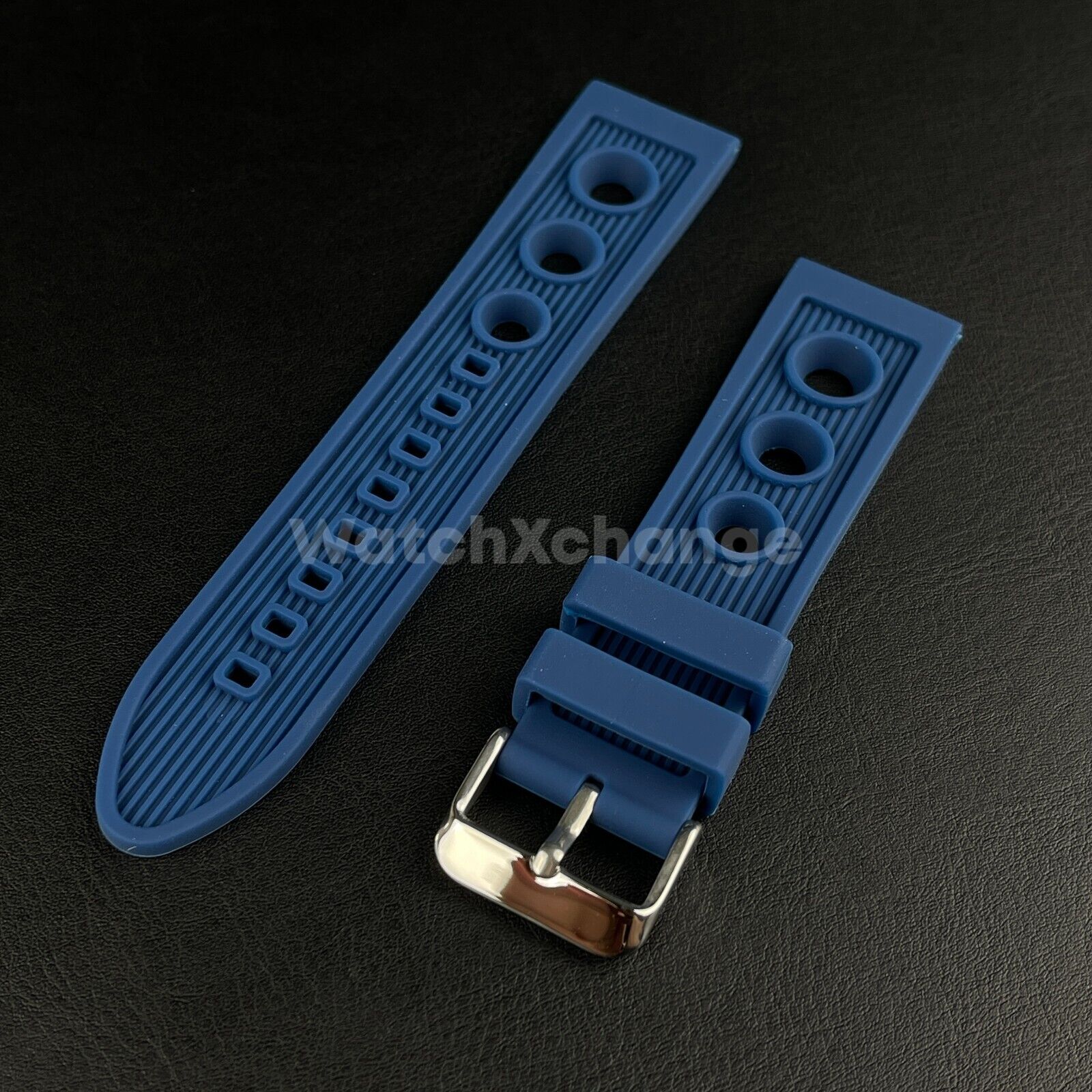 Blue 22mm Rubber Silicone Sports Divers Watch Strap Band Silver Buckle