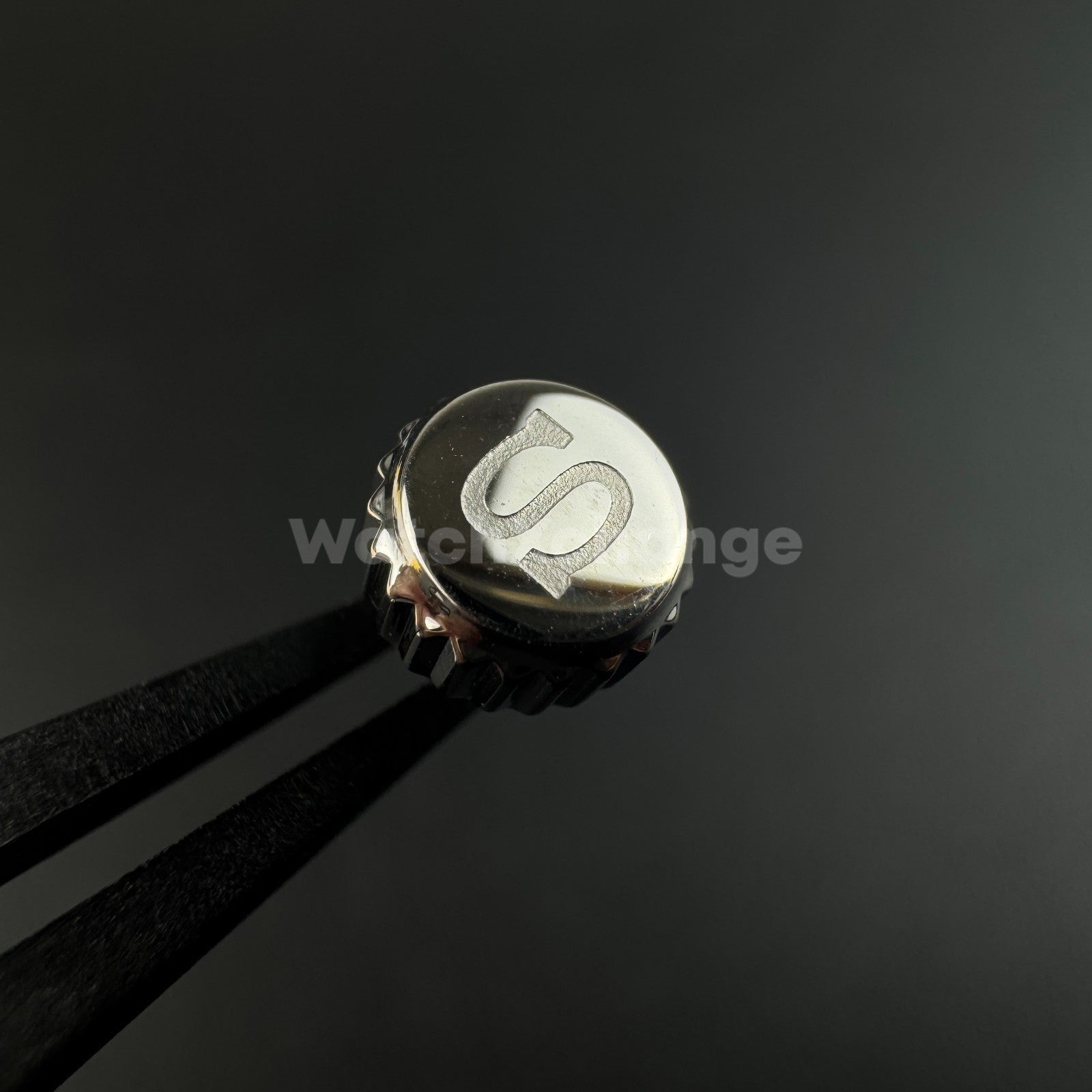 Silver Stainless Steel Watch Crown For Log Case NH35 Engraved S Logo