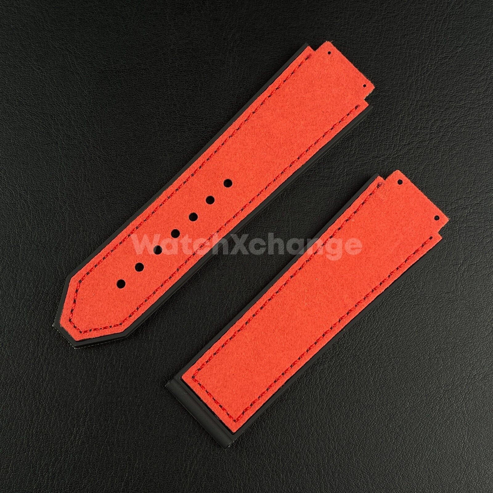 Red Leather Suede Watch Strap Band 26*19mm Fit HUBLOT BIG BANG