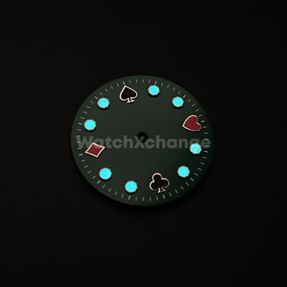 28.5mm Green Poker Watch Dial Blue Luminous for SEIKO NH35 Watch Movement Parts