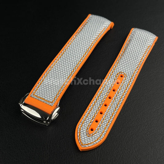 Grey Orange Curved End Silicone Rubber Watch Strap For Omega Seamaster 20mm 22mm