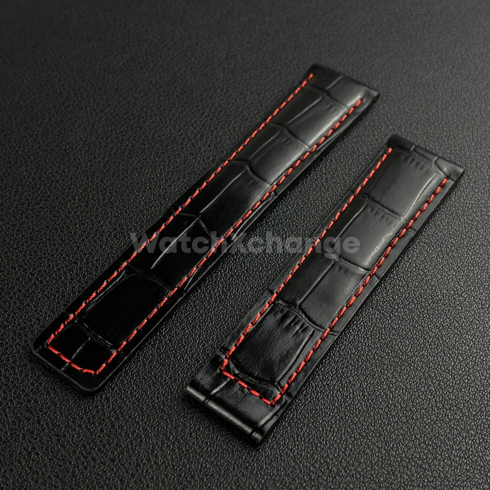 Black & Red Leather Strap For Tag Heuer Monaco Carrera Crocodile 19 20 22mm