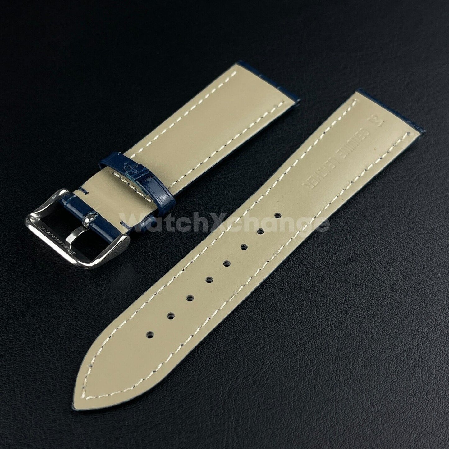 Blue Genuine Leather Universal Watch Strap Band Alligator Grain 20mm 22mm 24mm