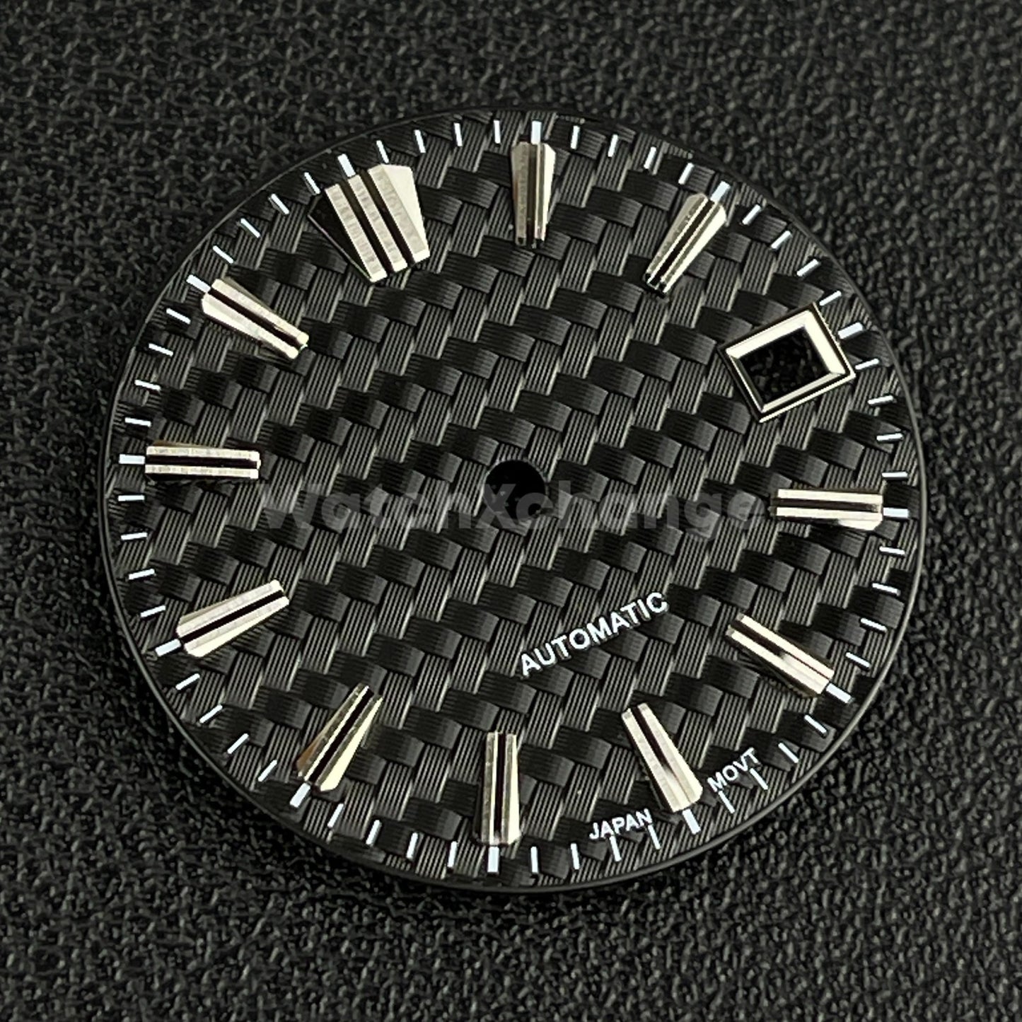 28.5mm Black Weave Fibre Texture Watch Dial Face for SEIKO NH35 / 4R Movements