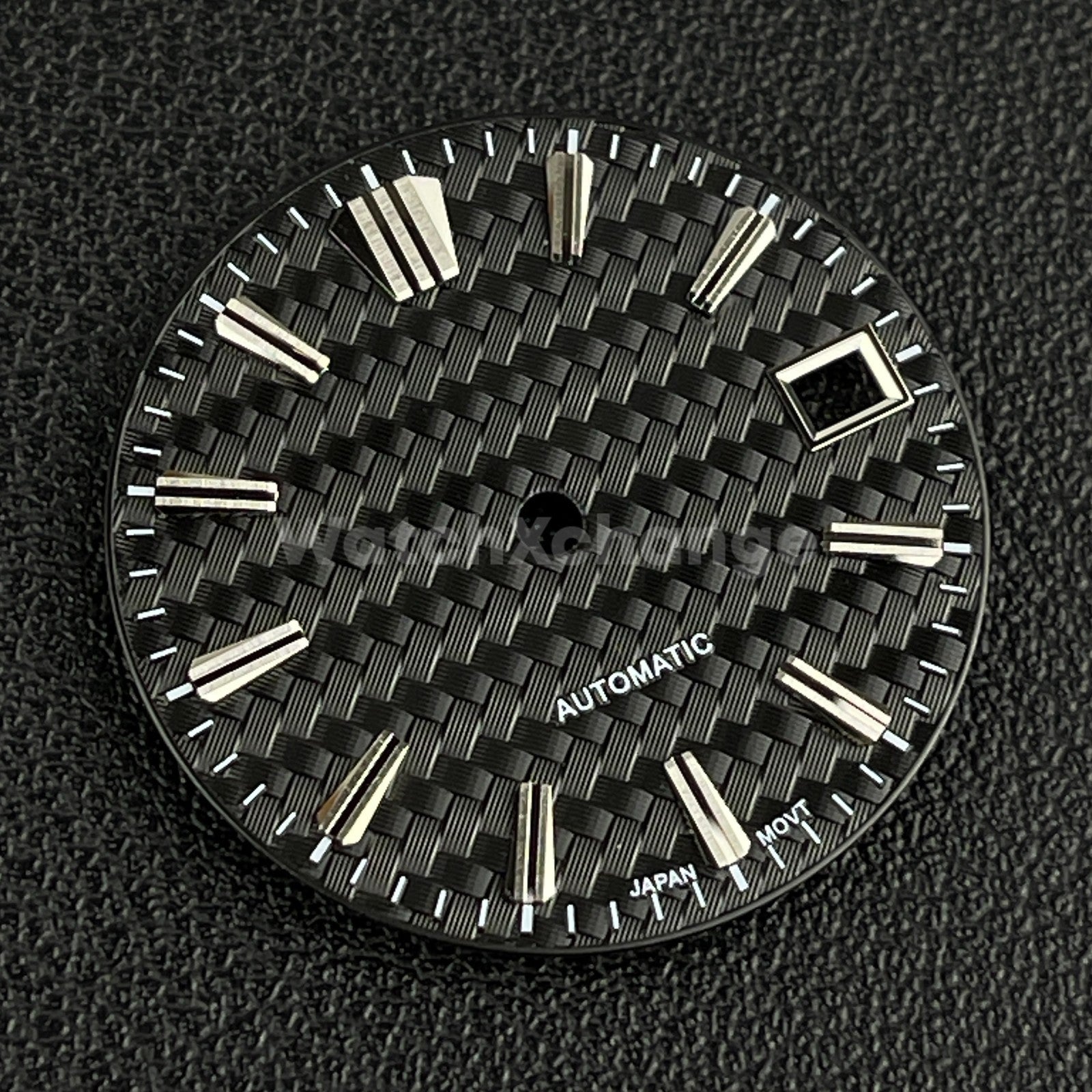 28.5mm Black Weave Fibre Texture Watch Dial Face for SEIKO NH35 / 4R Movements