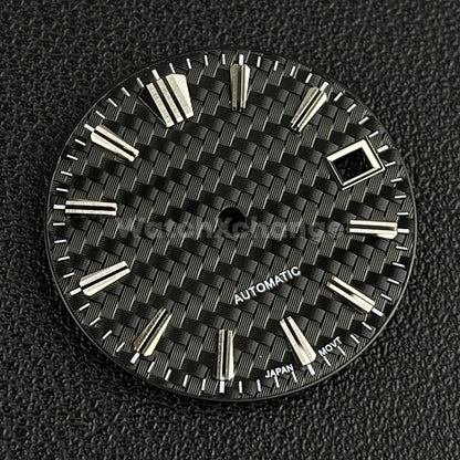 28.5mm Black Weave Fibre Texture Watch Dial Face for SEIKO NH35 / 4R Movements