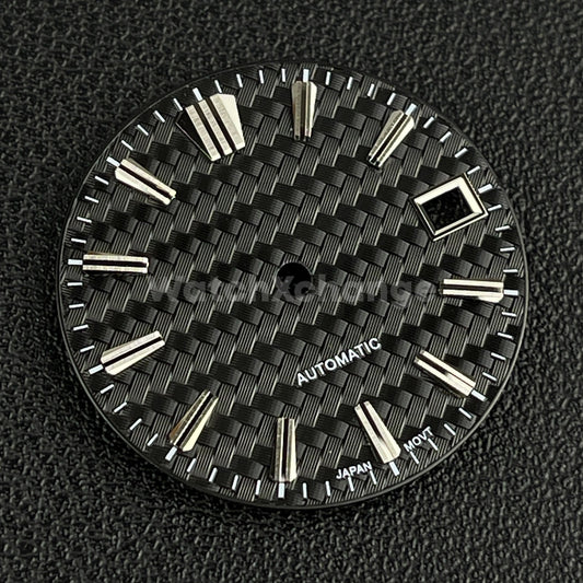28.5mm Black Weave Fibre Texture Watch Dial Face for SEIKO NH35 / 4R Movements