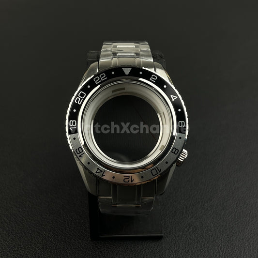 44mm Silver Stainless Steel Watch Case For NH34 NH35 NH36 NH38 Movements
