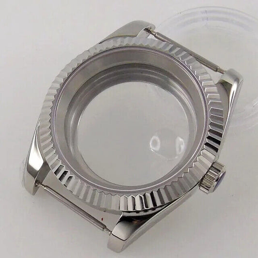 39mm Silver Watch Case Fluted Modified Sapphire Diving for NH35/NH36 Movement