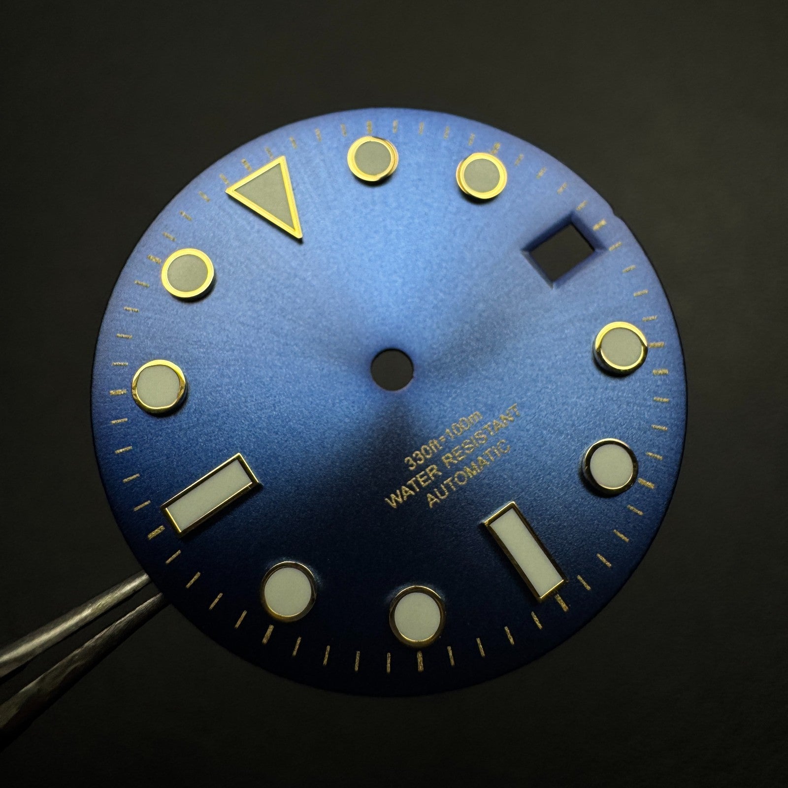 28.5mm Blue & Gold Watch Dial Green Luminous for SEIKO NH35 Watch Movement Parts