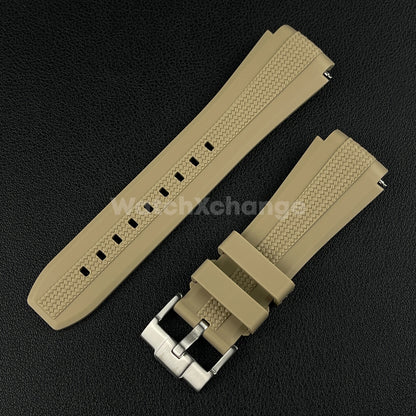 Khaki 20mm Silicone Rubber Curved End Watch Strap Band For Omega Rolex