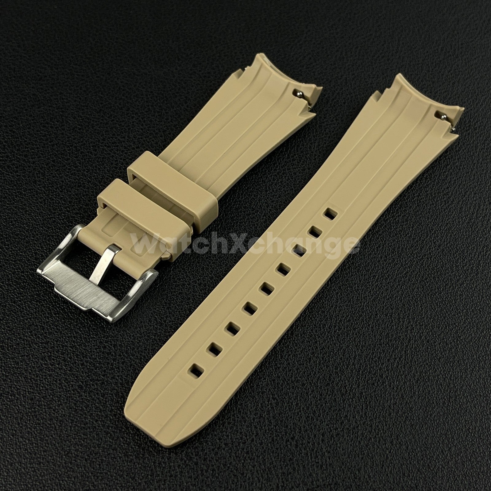 Khaki 20mm Silicone Rubber Curved End Watch Strap Band For Omega Rolex