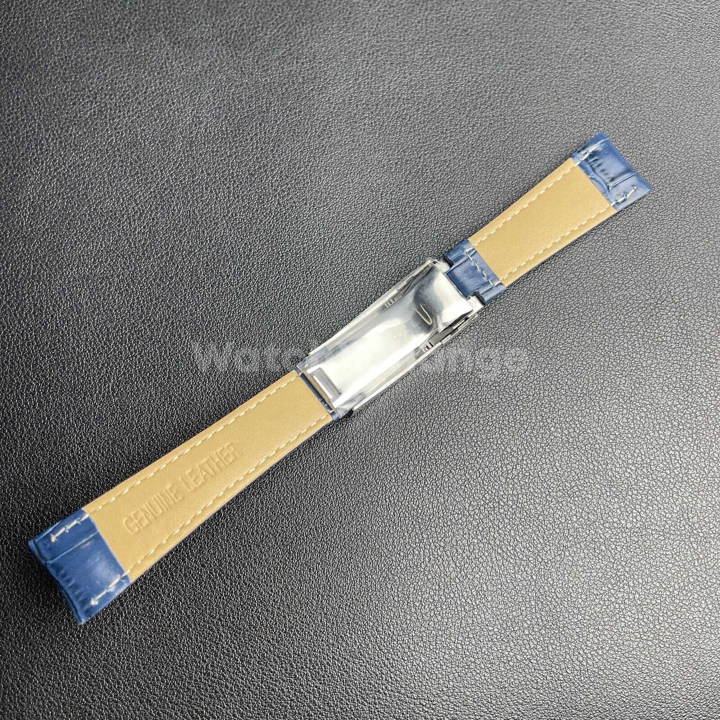 For ROLEX Watch Blue Genuine Leather Strap Band With Deployment Clasp Buckle