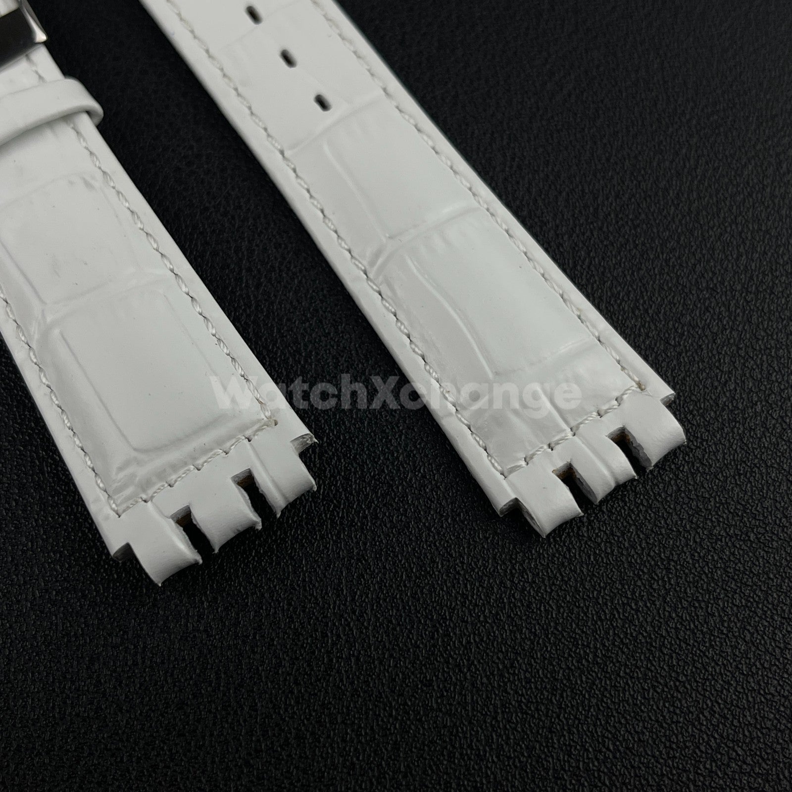 White Alligator Grain Genuine Leather Watch Band Strap 17 19mm for SWATCH