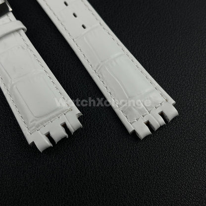 White Alligator Grain Genuine Leather Watch Band Strap 17 19mm for SWATCH