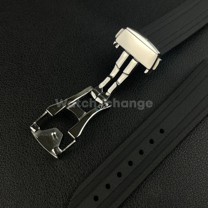 Black Omega Seamaster 41mm 300M Silicone Rubber Curved End Strap 20mm With Clasp