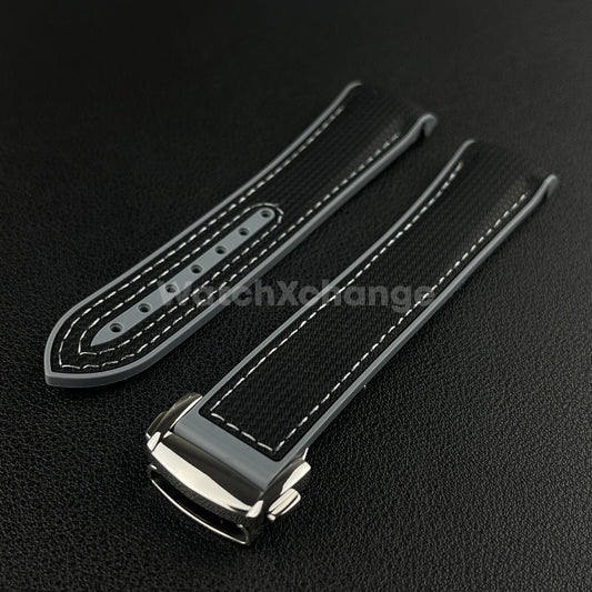 Black & Grey Curved End Silicone Rubber Watch Strap For Omega Seamaster 20mm